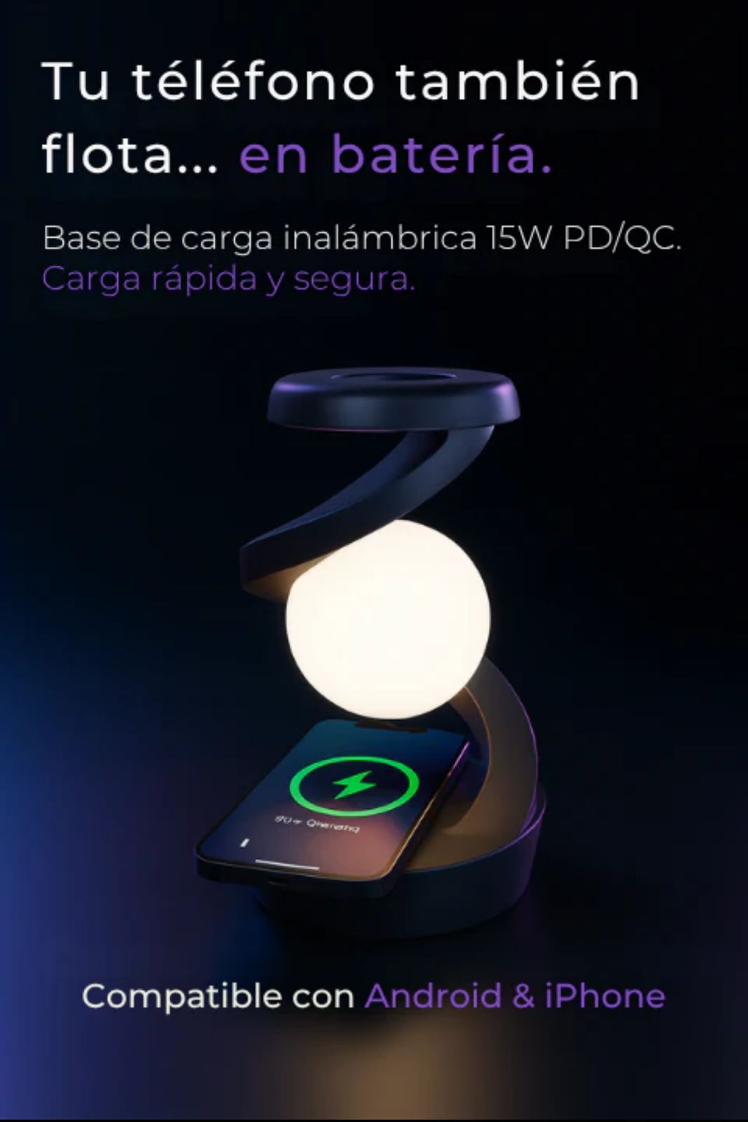 Lámpara Levitante Magnética – Tecnología que flota y carga tu movil