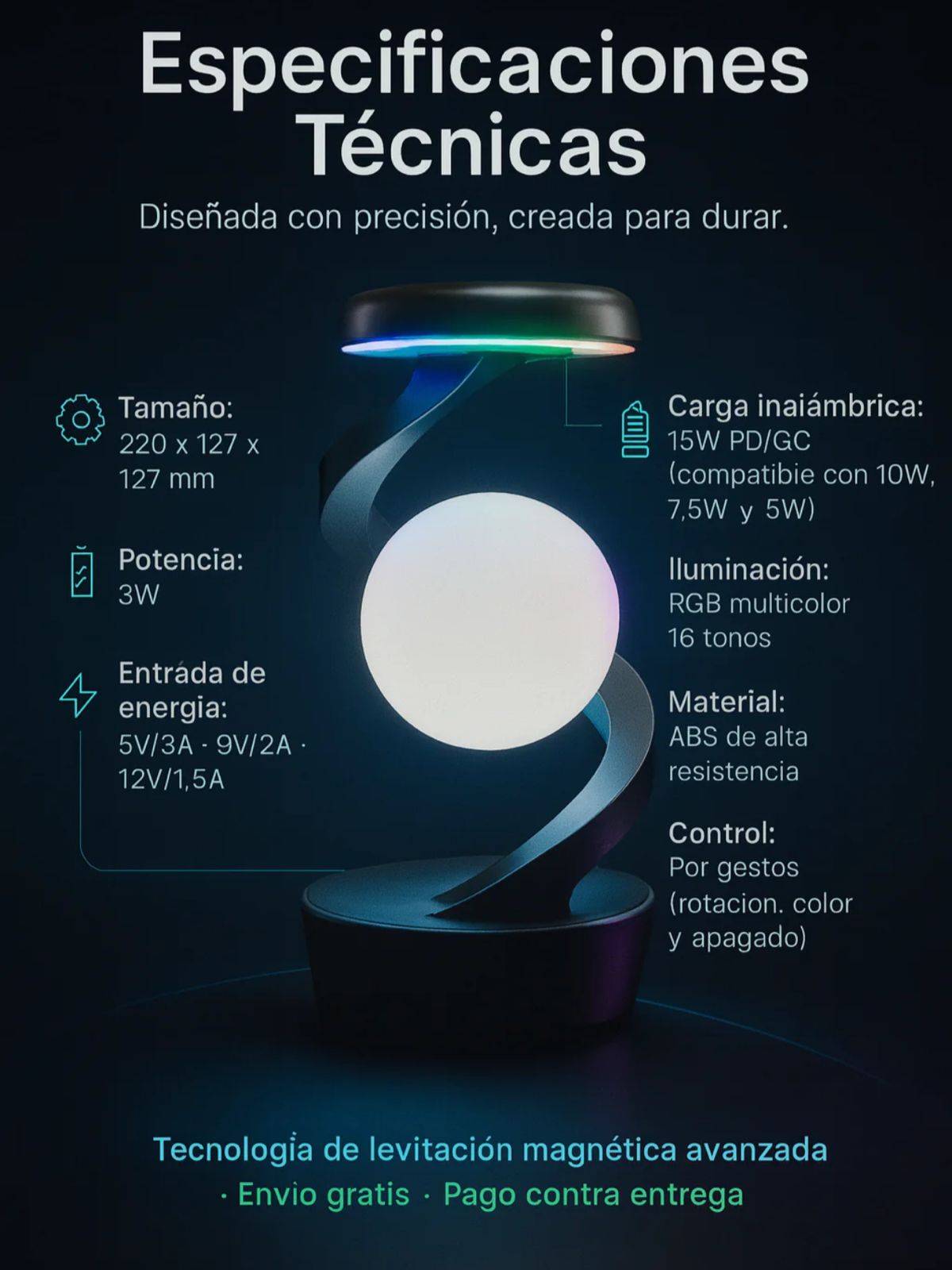 Lámpara Levitante Magnética – Tecnología que flota y carga tu movil