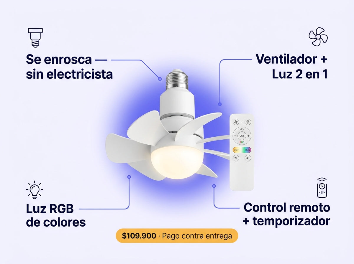 Ventilador y luz.
Solo enroscar.